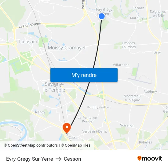 Evry-Gregy-Sur-Yerre to Cesson map