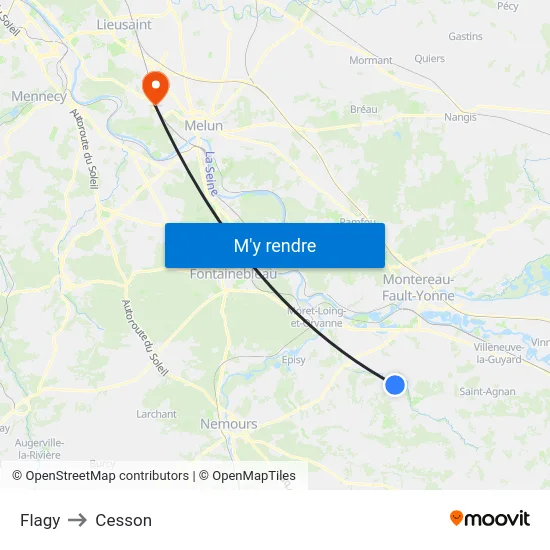 Flagy to Cesson map