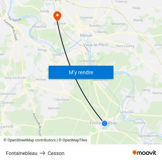 Fontainebleau to Cesson map