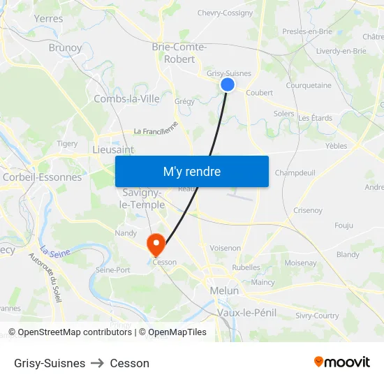 Grisy-Suisnes to Cesson map