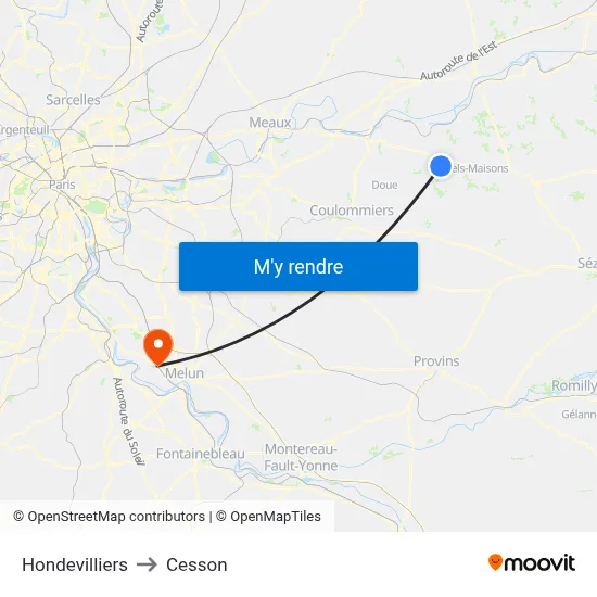 Hondevilliers to Cesson map