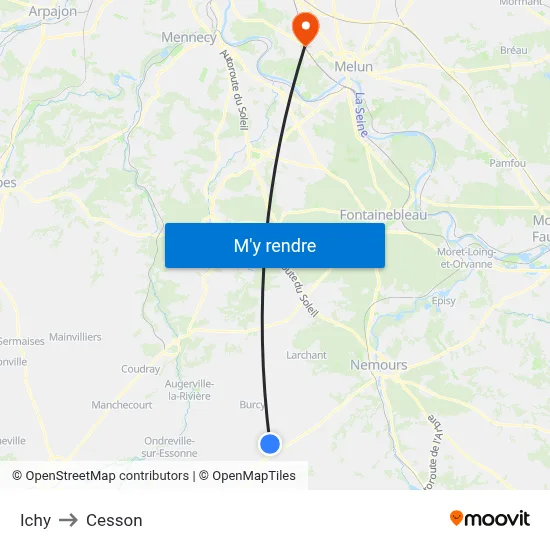 Ichy to Cesson map