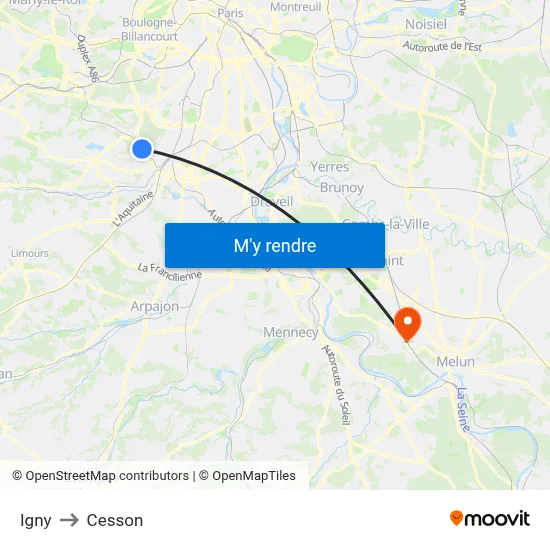 Igny to Cesson map