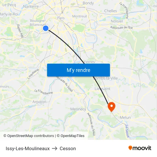 Issy-Les-Moulineaux to Cesson map