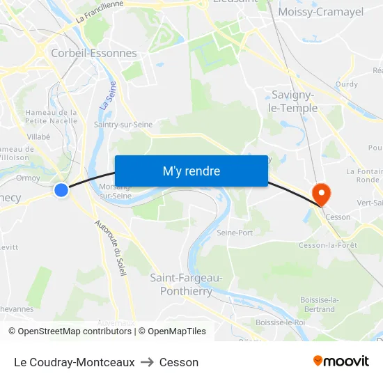 Le Coudray-Montceaux to Cesson map