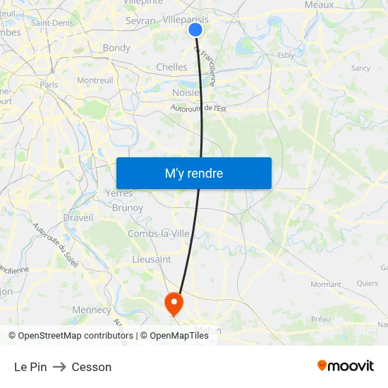 Le Pin to Cesson map