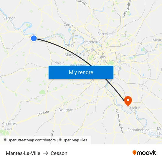 Mantes-La-Ville to Cesson map