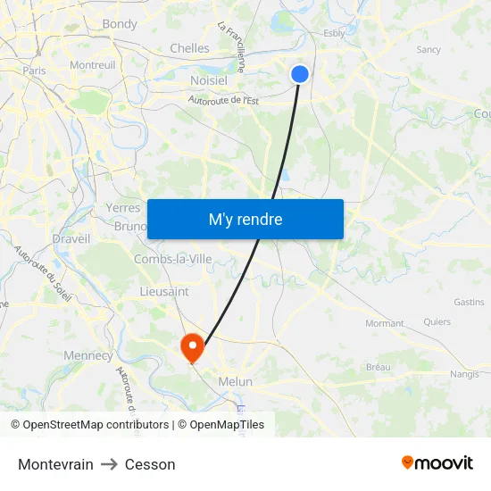 Montevrain to Cesson map