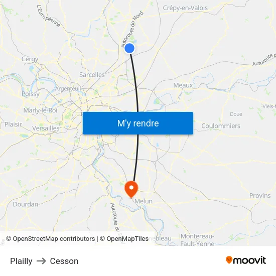Plailly to Cesson map