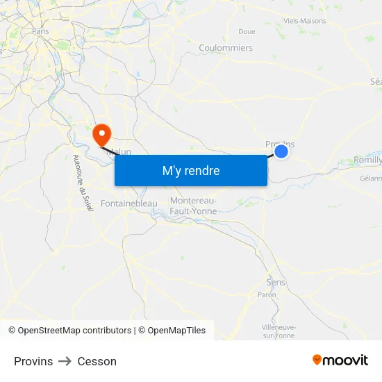 Provins to Cesson map