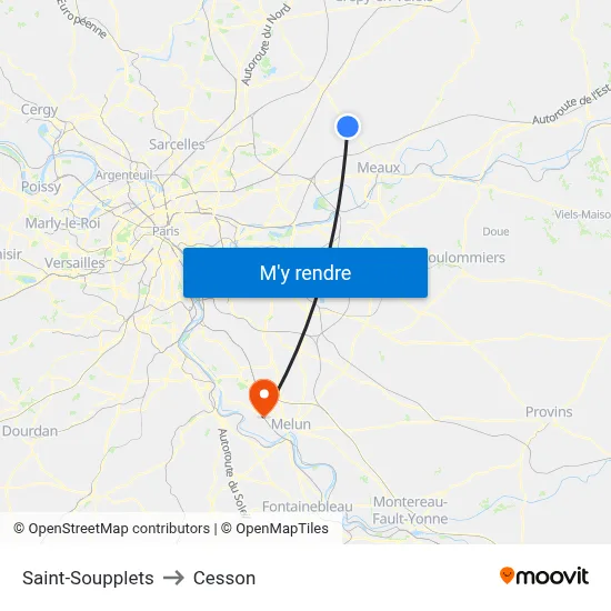 Saint-Soupplets to Cesson map