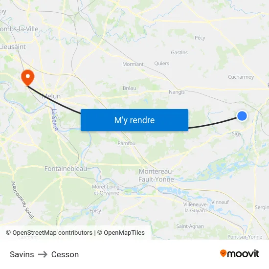 Savins to Cesson map
