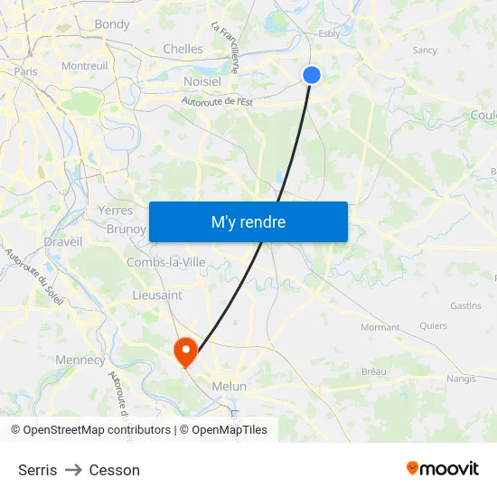 Serris to Cesson map