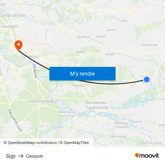 Sigy to Cesson map
