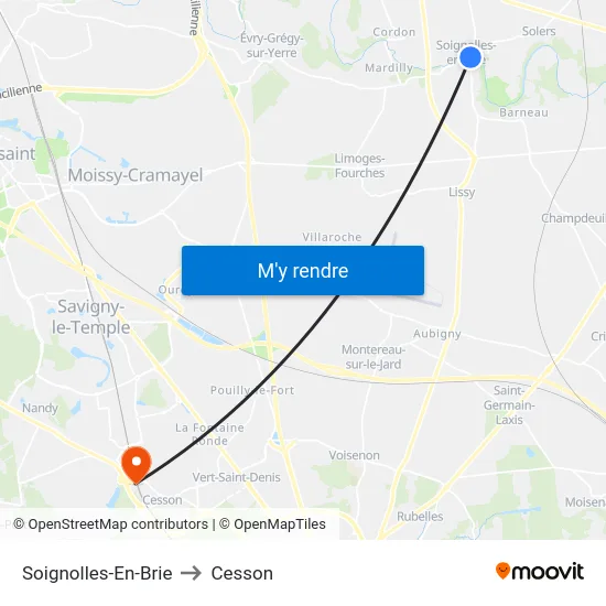 Soignolles-En-Brie to Cesson map