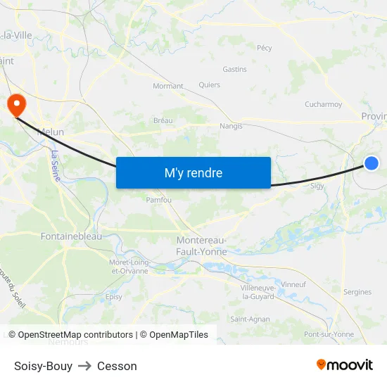 Soisy-Bouy to Cesson map