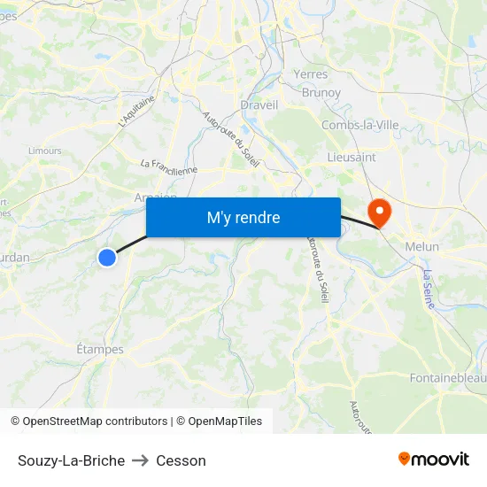 Souzy-La-Briche to Cesson map