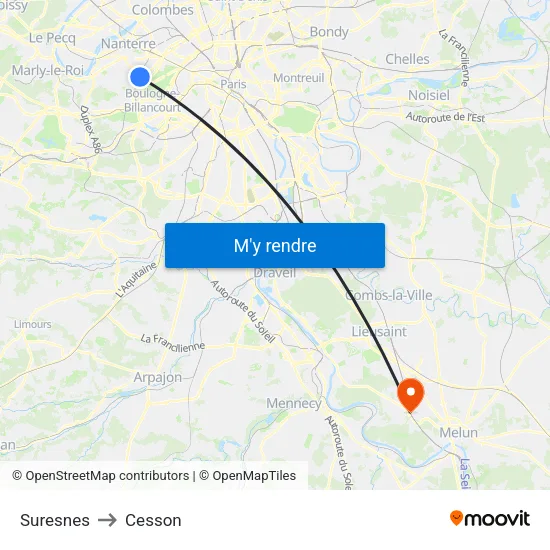 Suresnes to Cesson map