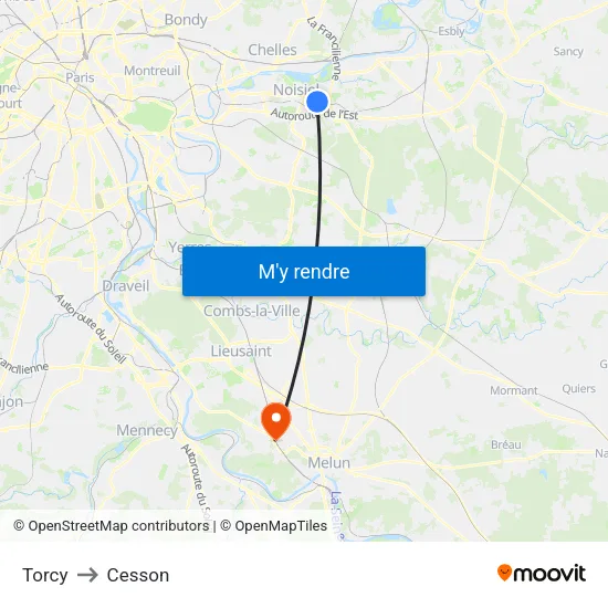Torcy to Cesson map