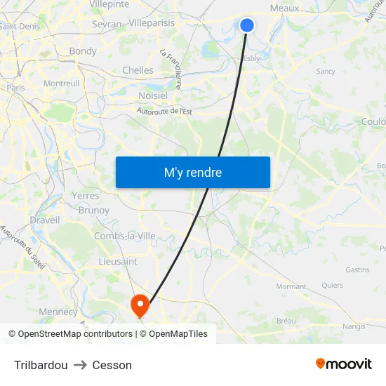 Trilbardou to Cesson map