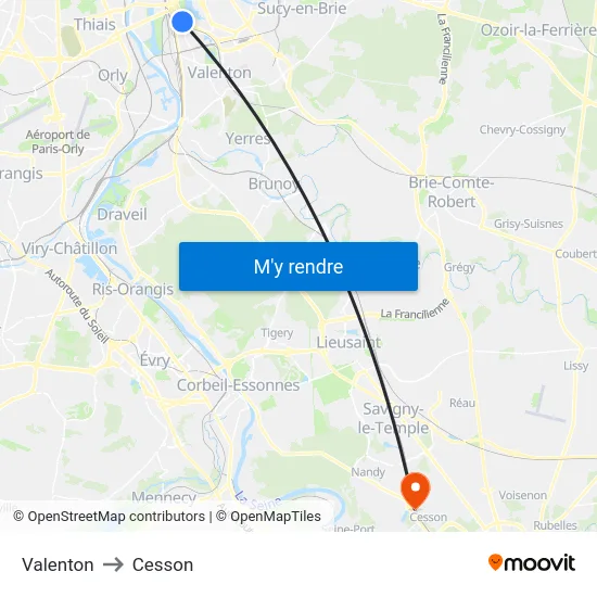 Valenton to Cesson map
