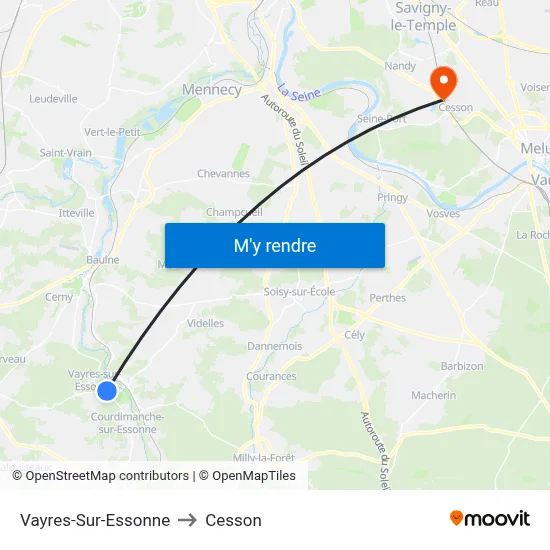 Vayres-Sur-Essonne to Cesson map