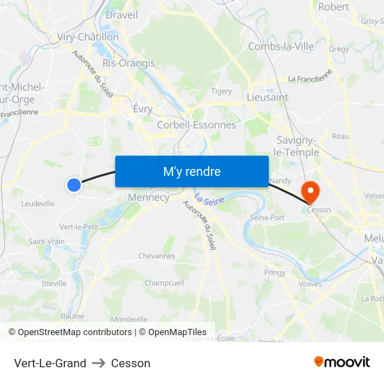 Vert-Le-Grand to Cesson map