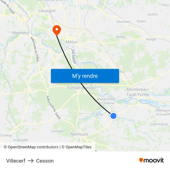 Villecerf to Cesson map