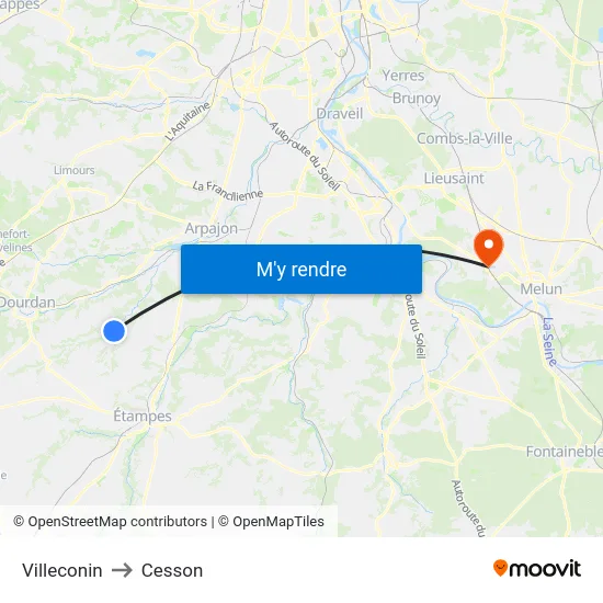 Villeconin to Cesson map