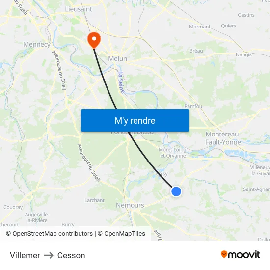 Villemer to Cesson map