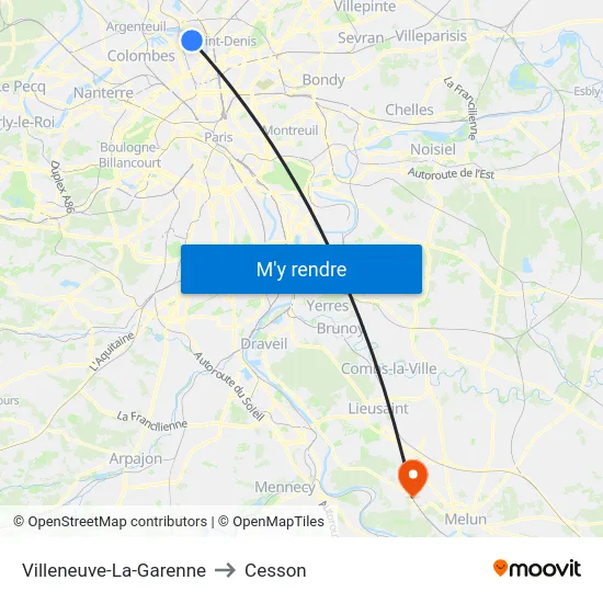 Villeneuve-La-Garenne to Cesson map
