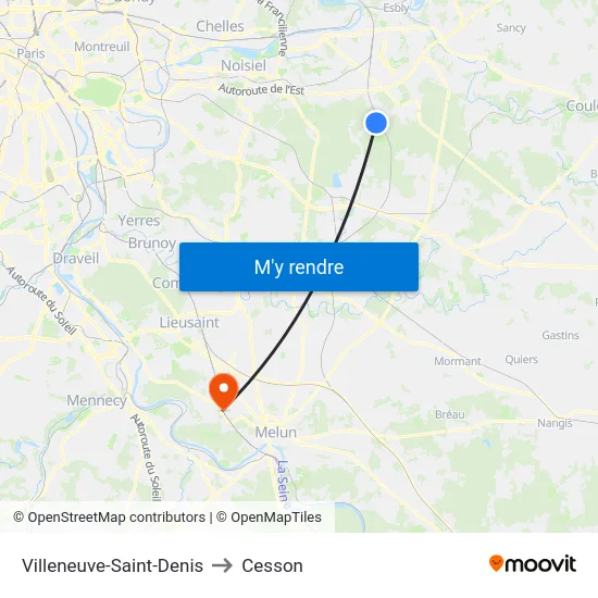 Villeneuve-Saint-Denis to Cesson map