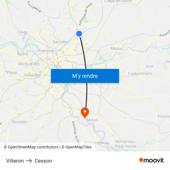 Villeron to Cesson map