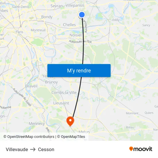 Villevaude to Cesson map