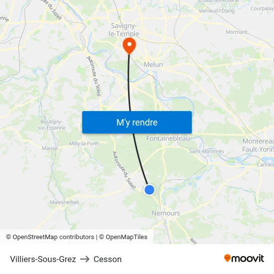 Villiers-Sous-Grez to Cesson map