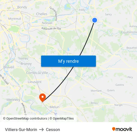 Villiers-Sur-Morin to Cesson map