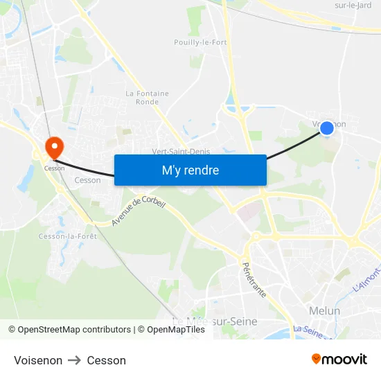 Voisenon to Cesson map