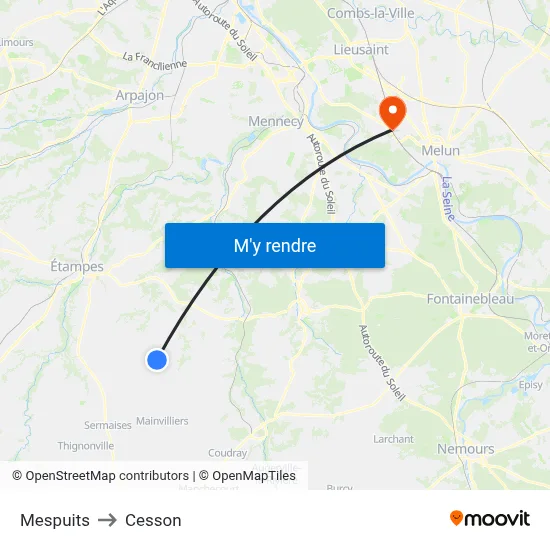 Mespuits to Cesson map