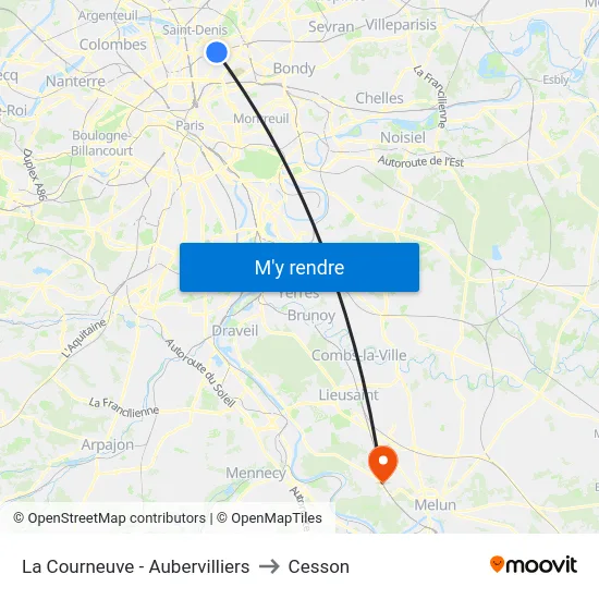 La Courneuve - Aubervilliers to Cesson map