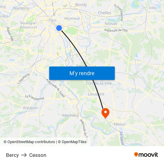 Bercy to Cesson map