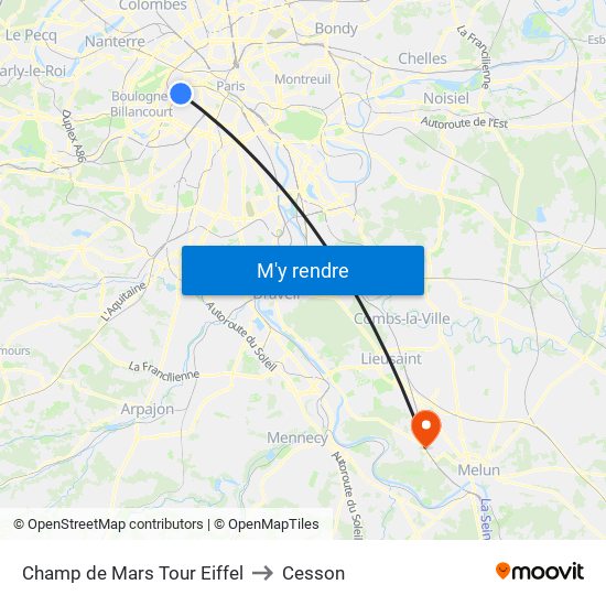 Champ de Mars Tour Eiffel to Cesson map