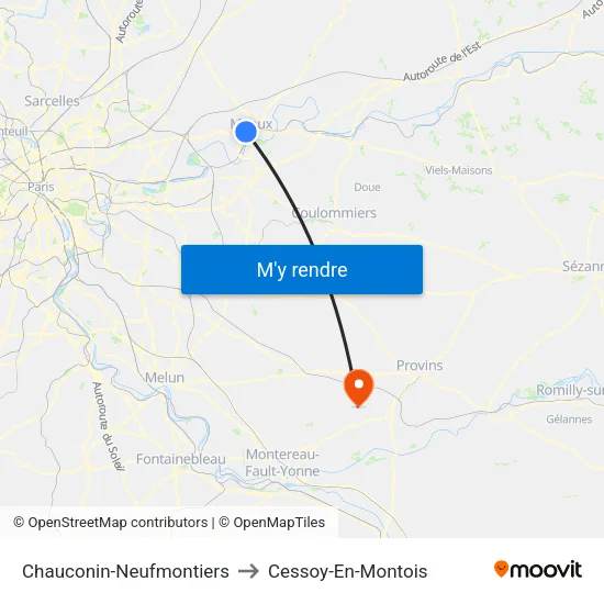 Chauconin-Neufmontiers to Cessoy-En-Montois map