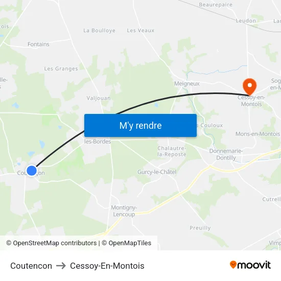 Coutencon to Cessoy-En-Montois map