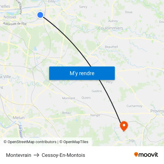 Montevrain to Cessoy-En-Montois map