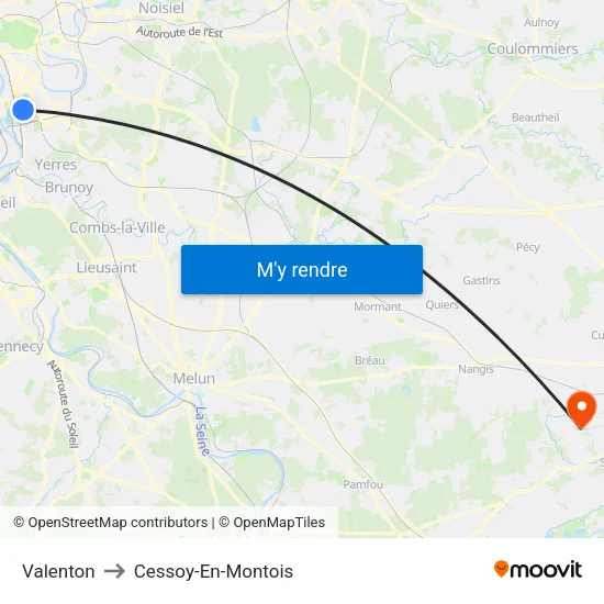 Valenton to Cessoy-En-Montois map