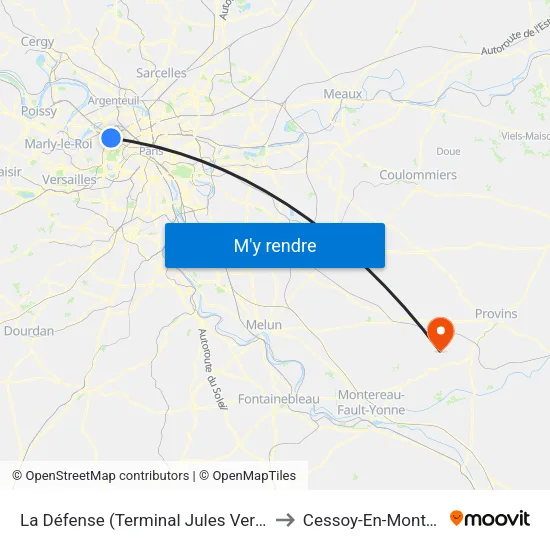 La Défense (Terminal Jules Verne) to Cessoy-En-Montois map