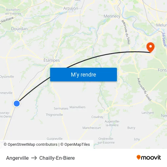 Angerville to Chailly-En-Biere map