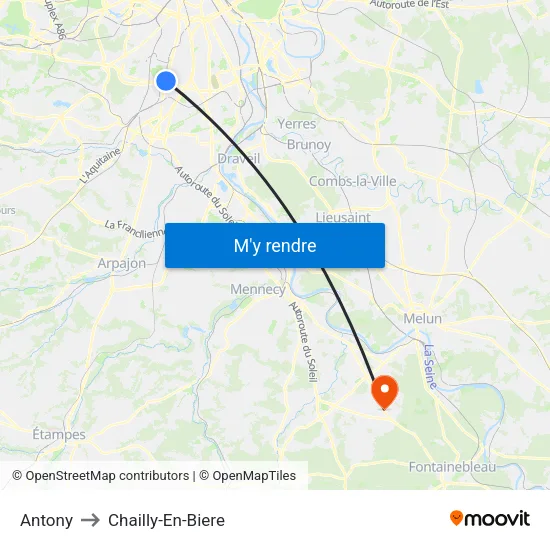 Antony to Chailly-En-Biere map