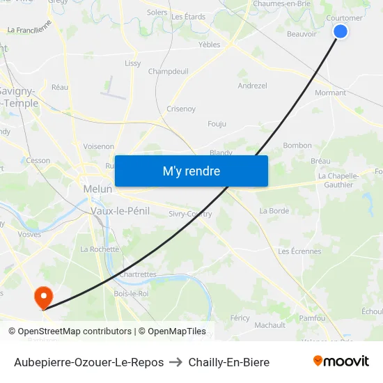 Aubepierre-Ozouer-Le-Repos to Chailly-En-Biere map