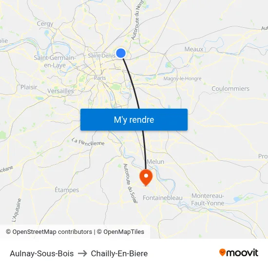 Aulnay-Sous-Bois to Chailly-En-Biere map